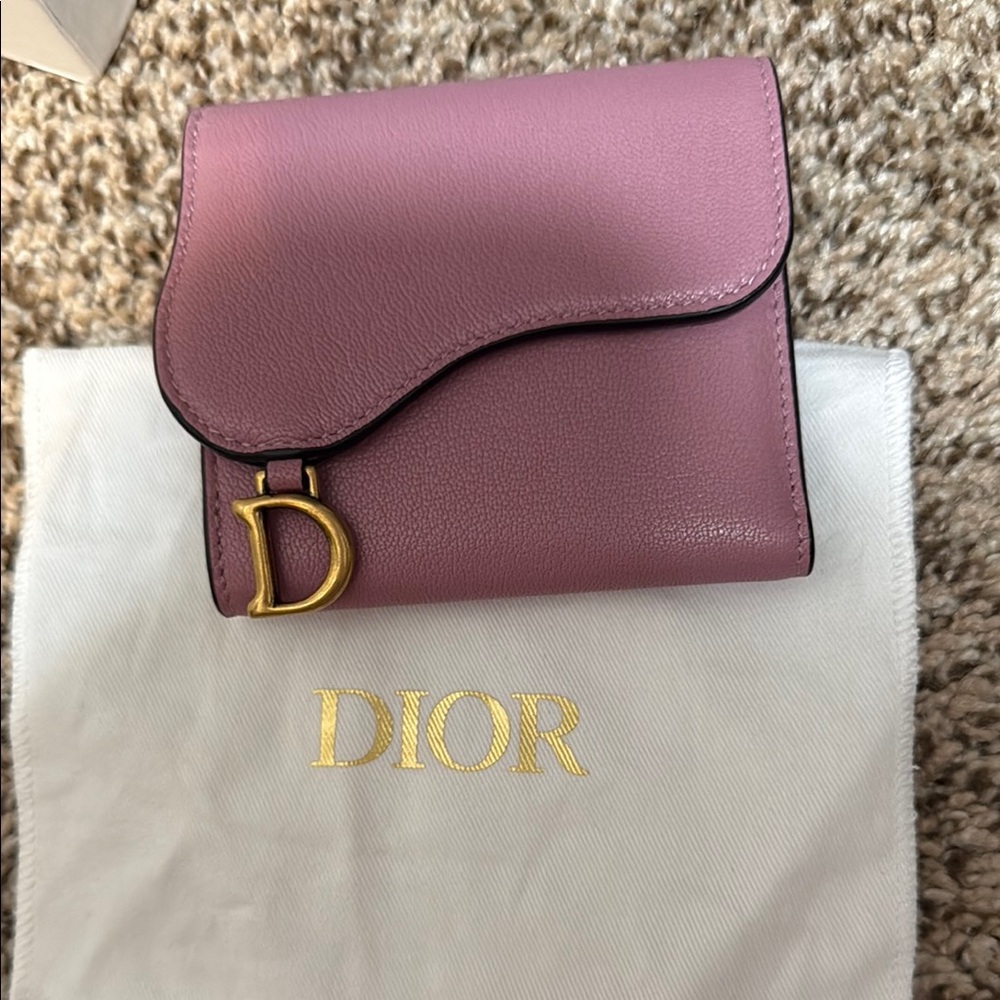 Authentic Dior Saddle Lotus Wallet (Lavender Goatskin)